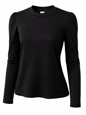 Vintage 90s Black Ribbed Wearever long puff sleeve top L Whimseygoth